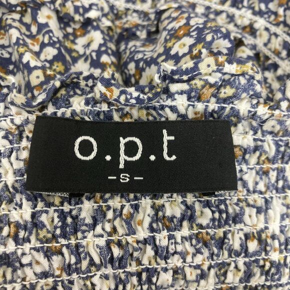 O.P.T. Cara Smocked Tiered Midi Dress Blue White Floral Small Cottagecore Boho - Picture 11 of 13